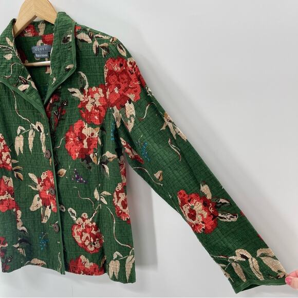 Koret 100% Cotton Floral Cottagecore Granny Core Button Front Blazer Size Medium - Picture 3 of 9
